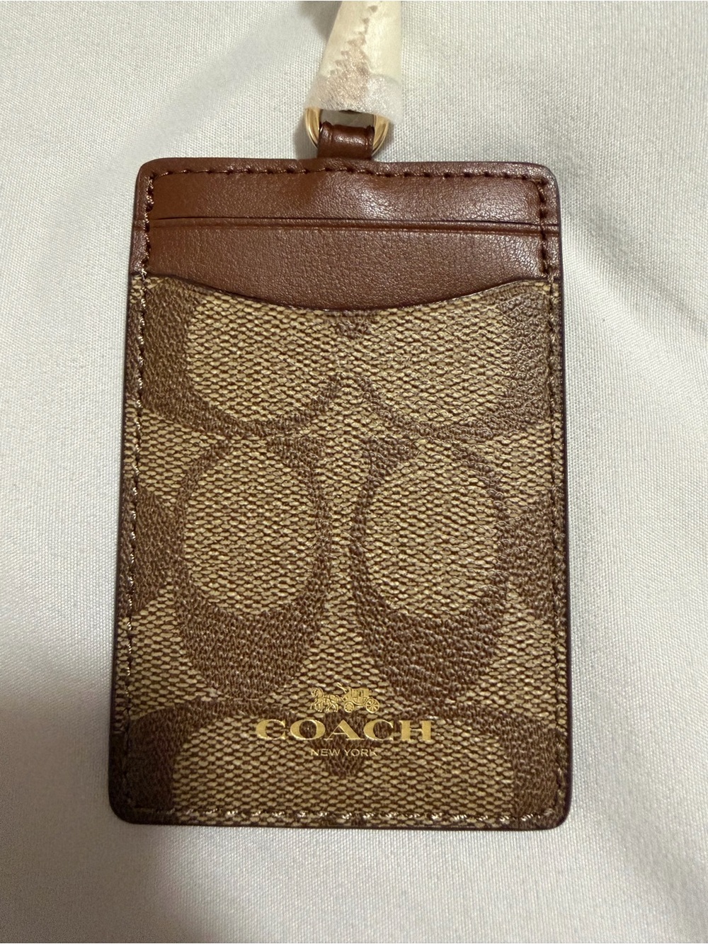 Coach Brown Signature Card Holder with Lanyard NWT